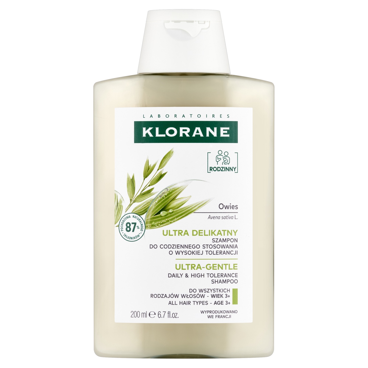 Klorane Ultradelikatny szampon z owsem do każdego rodzaju włosów, 200 ml