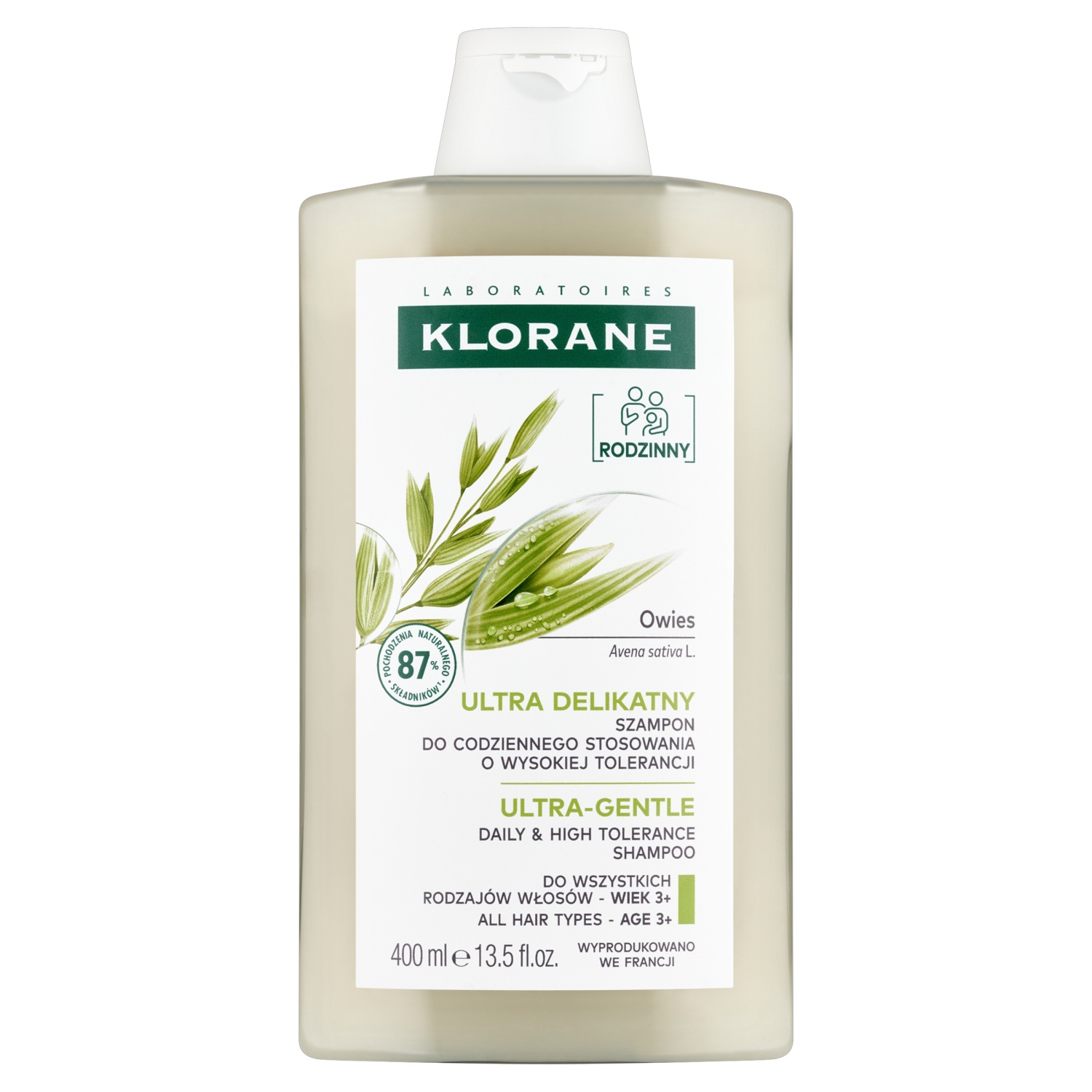 Klorane Ultradelikatny szampon z owsem do każdego rodzaju włosów, 400 ml
