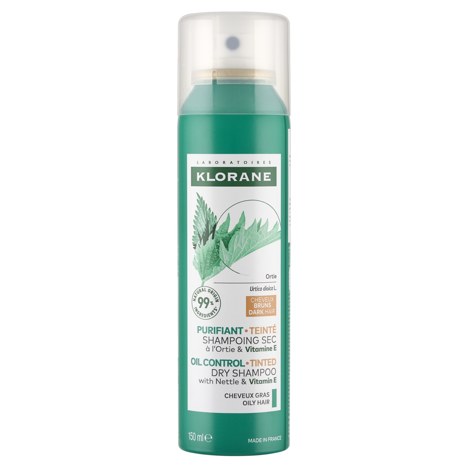 Klorane Seboregulujący szampon suchy z pigmentem z pokrzywą i witaminą E, Włosy ciemne