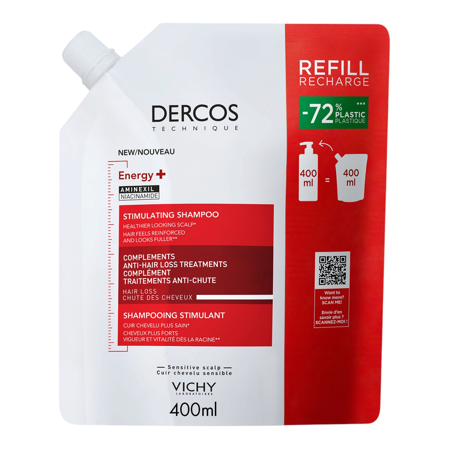Vichy Dercos Szampon do włosów wzmacniający Refill, 400 ml