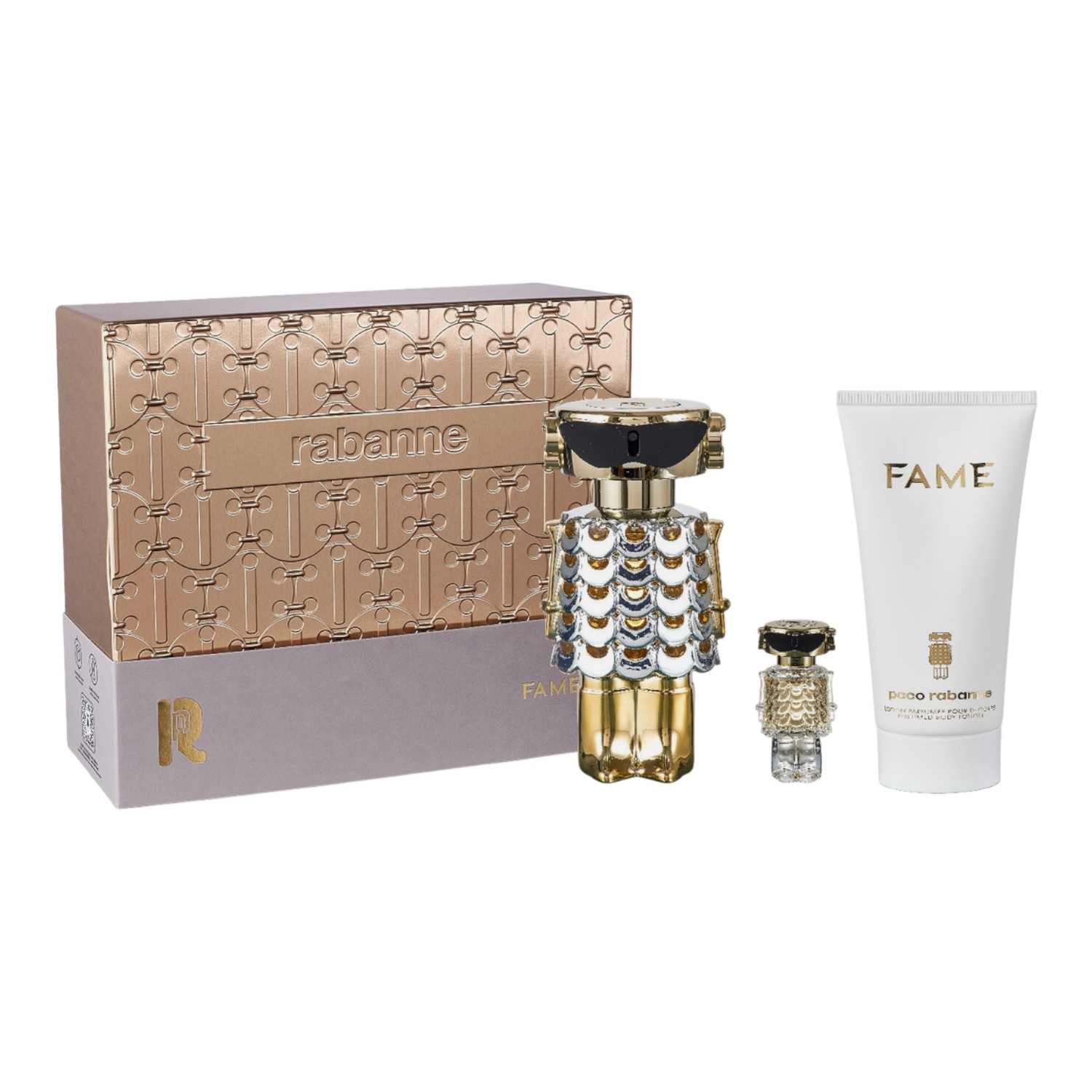 Rabanne Fame Zestaw dla kobiet: Woda perfumowana 80 ml + Balsam do ciała 100 ml + Woda perfumowana travel size 4 ml
