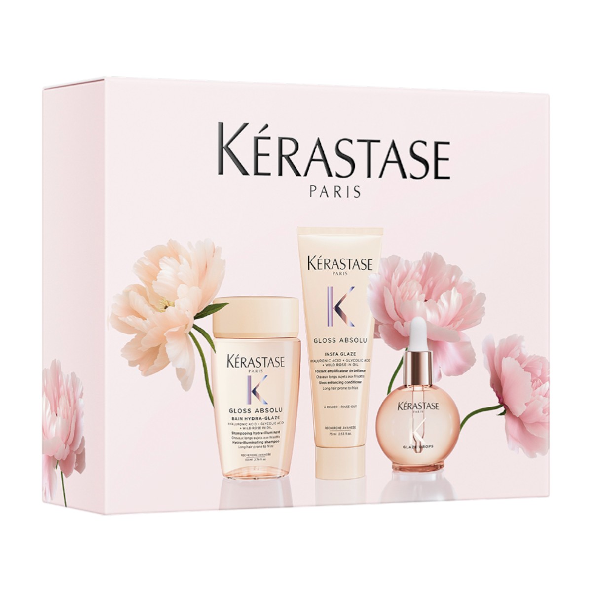 Kerastase Gloss Absolu Zestaw: kąpiel wygładzająca + odżywka wzmacniająca połysk + nabłyszczający olejek
