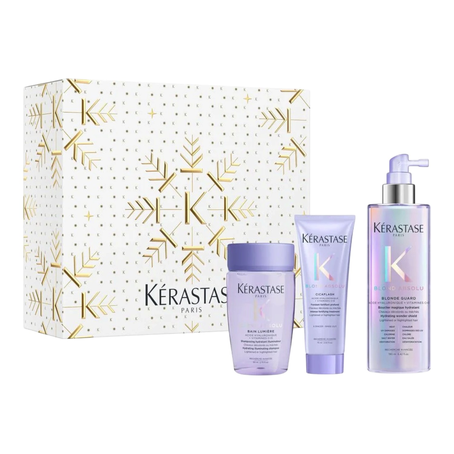 Kérastase Blond Absolu Trio Set Zestaw prezentowy: Kąpiel Lumière 80 ml + Odżywka Cicaflash 75 ml + Spray Blonde Guard 190 ml