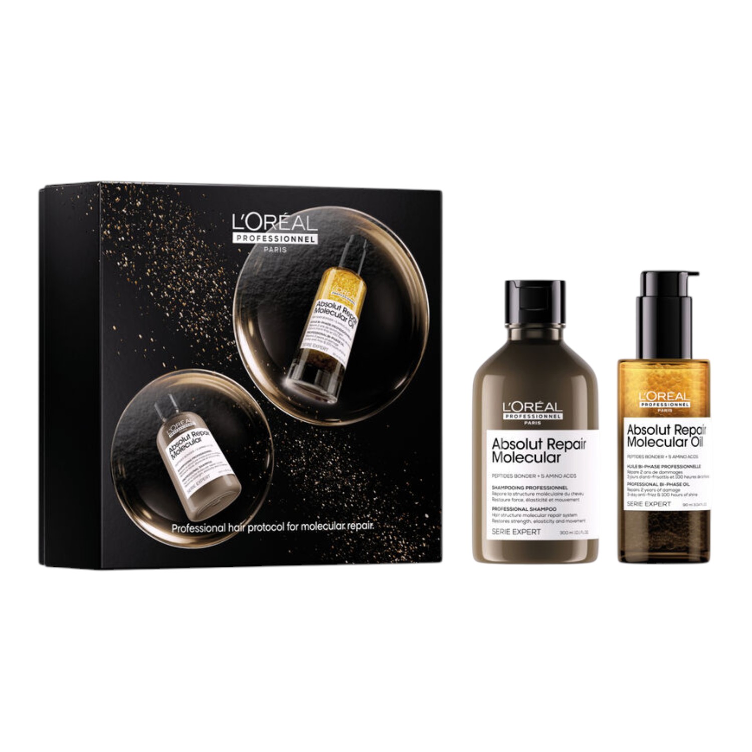 L’Oréal Professionnel Absolut Repair Molecular Zestaw prezentowy: Szampon 300 ml + Dwufazowy olejek 90 ml