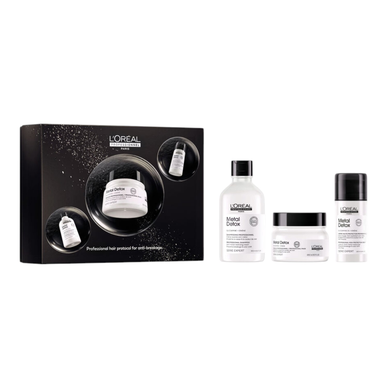 L’Oréal Professionnel Metal Detox Zestaw prezentowy: Szampon 300 ml + Maska 250 ml + Krem bez spłukiwania 100 ml