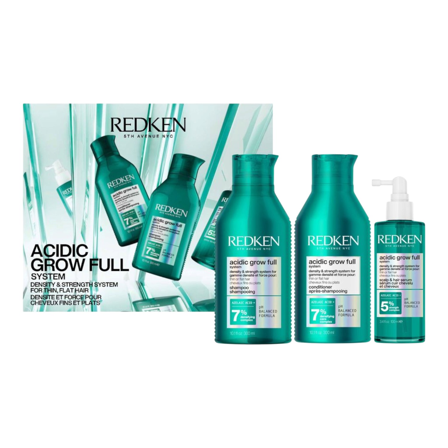 Redken Acidic Grow Full System Set Zestaw prezentowy: Szampon 300 ml + Odżywka 300 ml + Serum do skóry głowy i włosów 100 ml