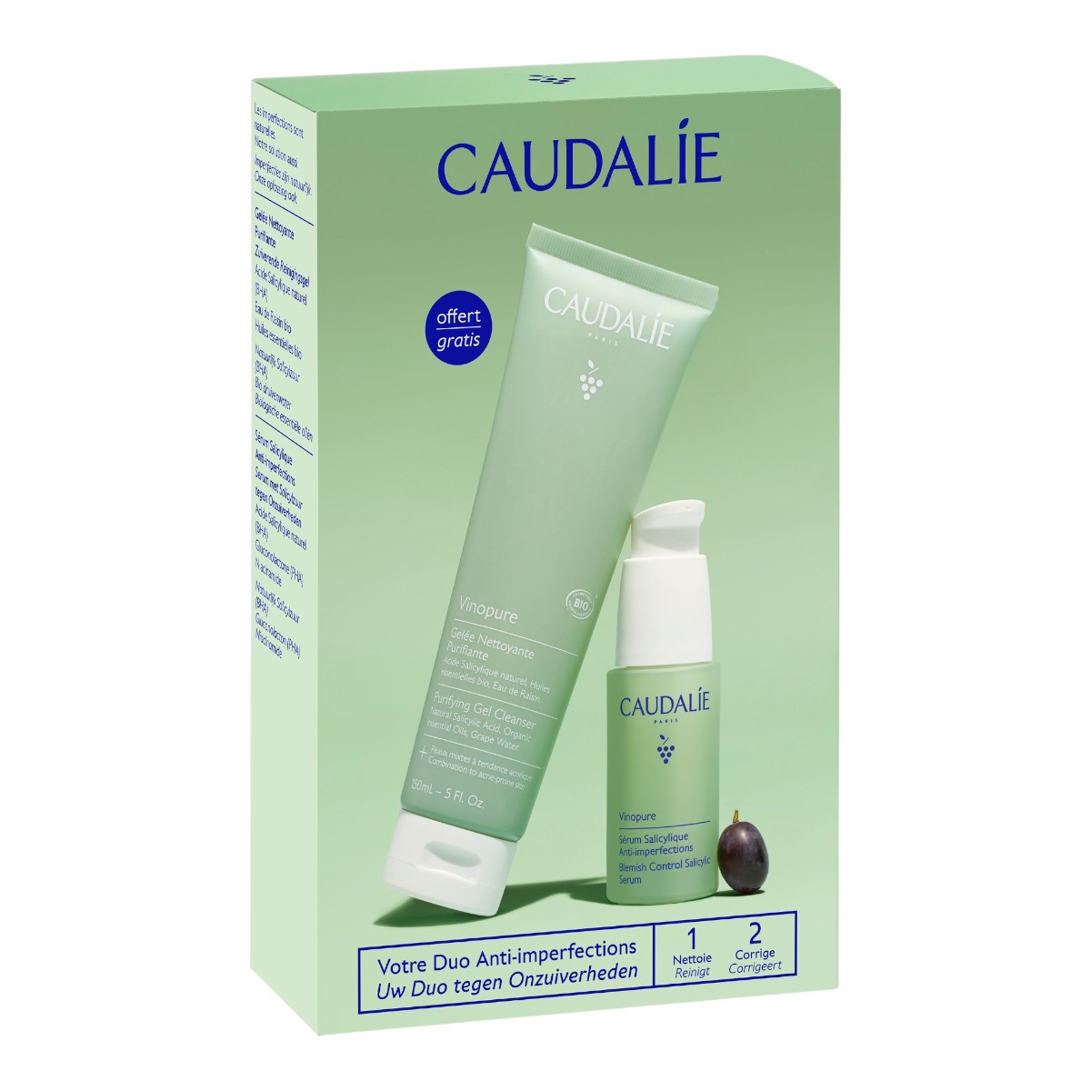 Caudalie Vinopure Zestaw: oczyszczający żel do mycia + serum z kwasem salicylowym