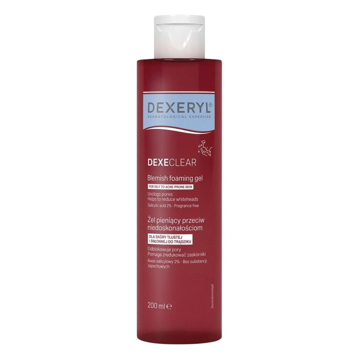 Dexeryl Dexeclear Żel pieniący przeciw niedoskonałościom do skóry tłustej i skłonnej do trądziku, 200 ml
