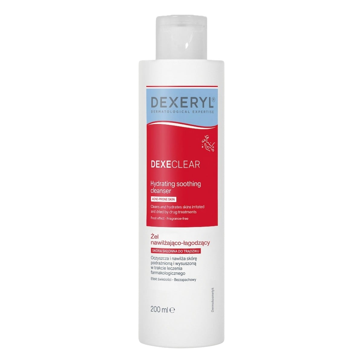 Dexeryl Dexeclear Nawilżająco-łagodzący żel oczyszczający do skóry ze skłonnością do trądziku, 200 ml