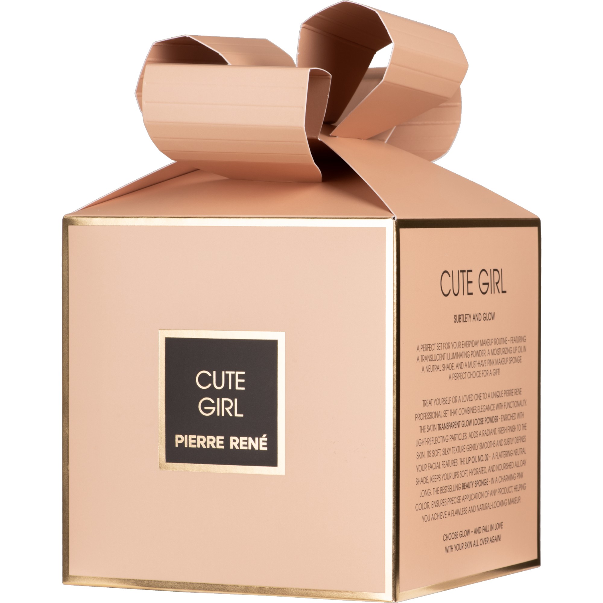 Pierre Rene Cute Girl: Puder sypki + Lip Oil + Beauty Sponge