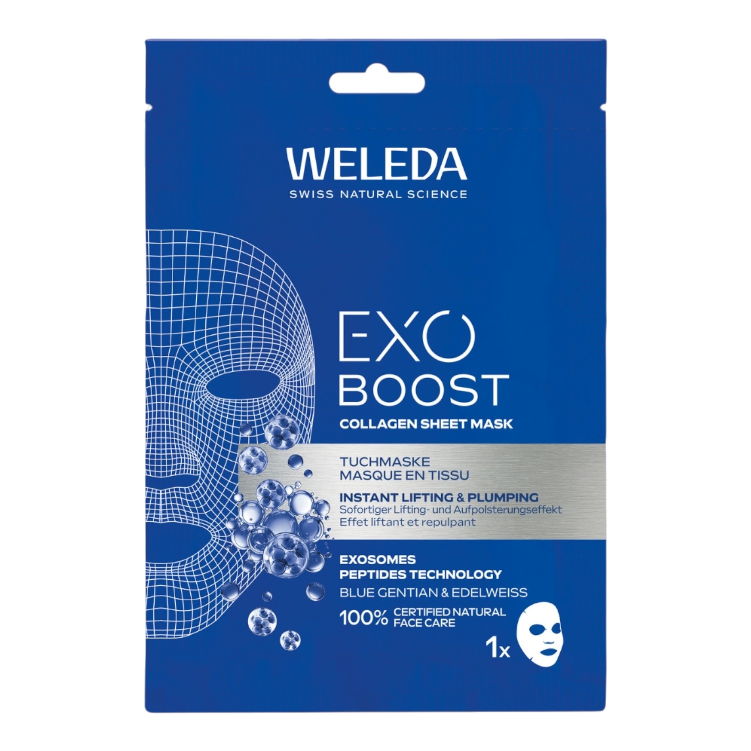 Weleda Exo Boost Kolagenowa maseczka w płachcie z goryczką letnią i szarotką alpejską