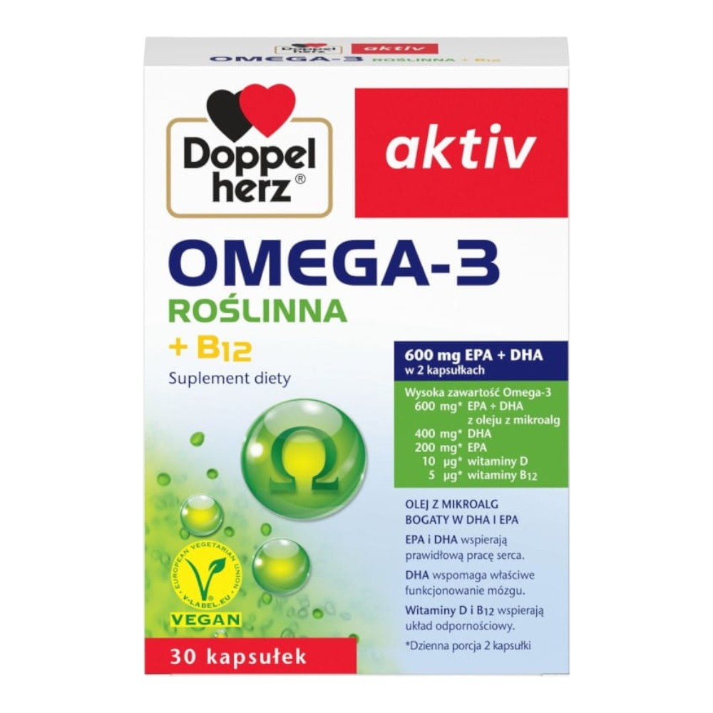 Doppelherz Aktiv Omega-3 Roślinna Suplement diety z olejem z mikroalg Kapsułki