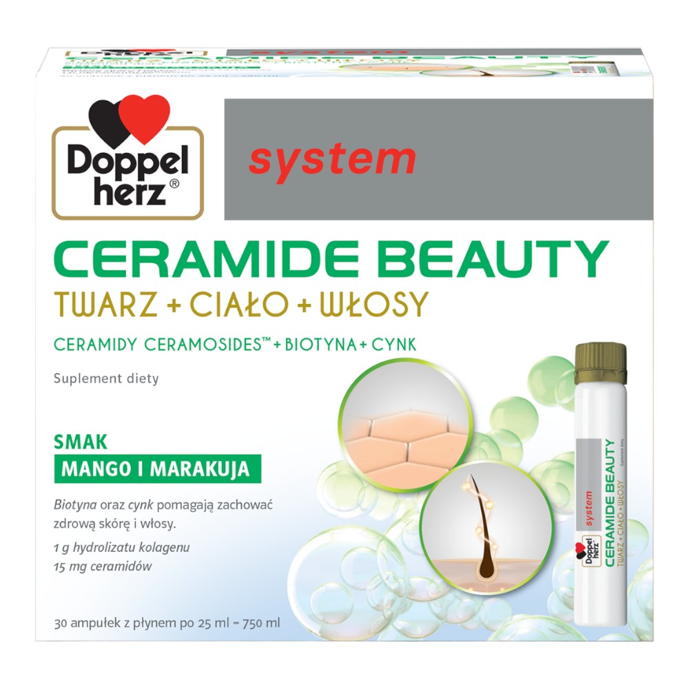 Doppelherz System Ceramide Beauty Smak mango i marakui Płyn, 30 amp. po 25 ml
