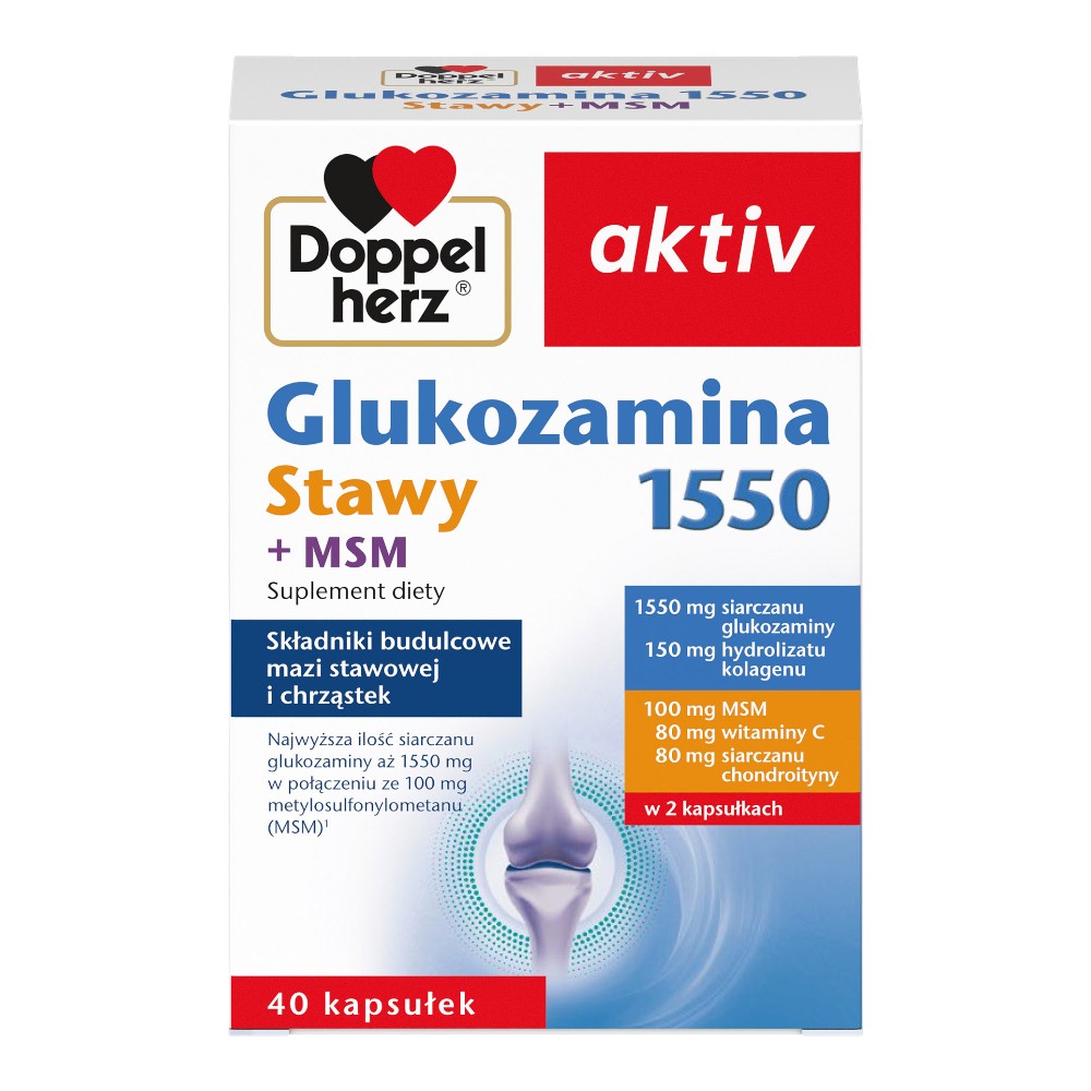 Doppelherz Activ Glukozamina 1550 Stawy + MSM, kaspułki, 40 szt.