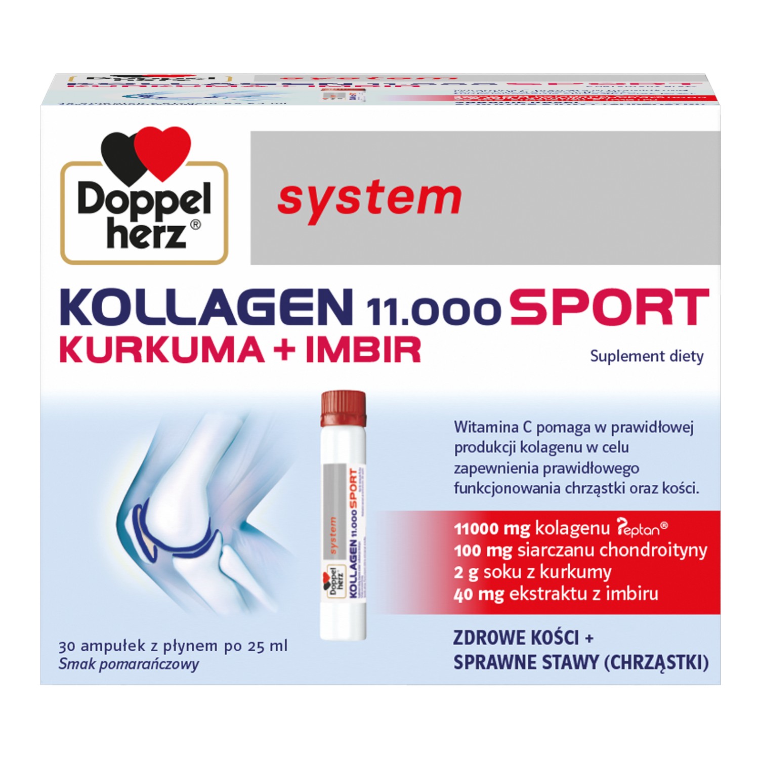 Doppelherz System Kollagen 11.000 Sport Kurkuma+Imbir Smak pomarańczowy Ampułki, 30 szt.