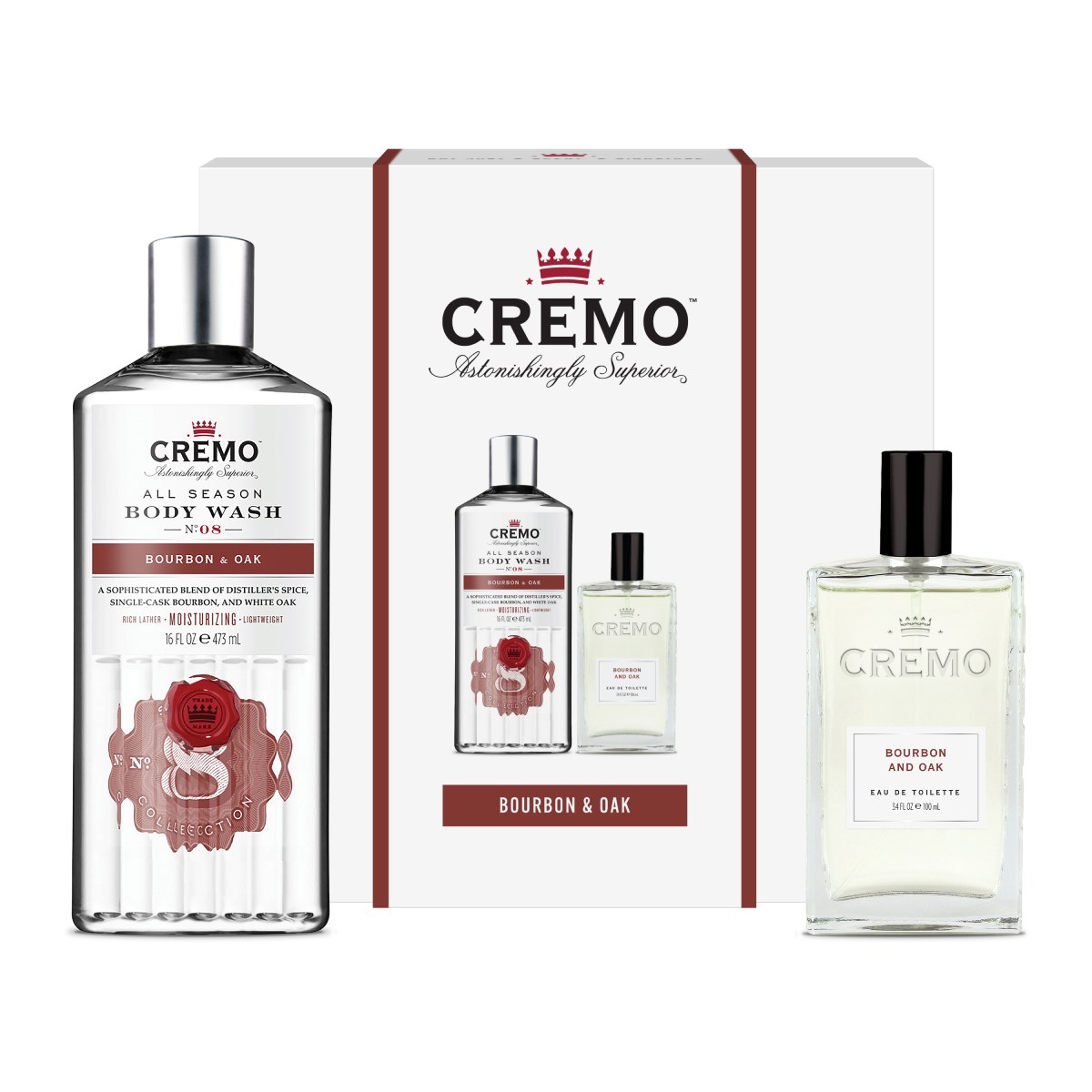 Cremo Bourbon & Oak Zestaw: woda toaletowa 100 ml + żel pod prysznic 473 ml