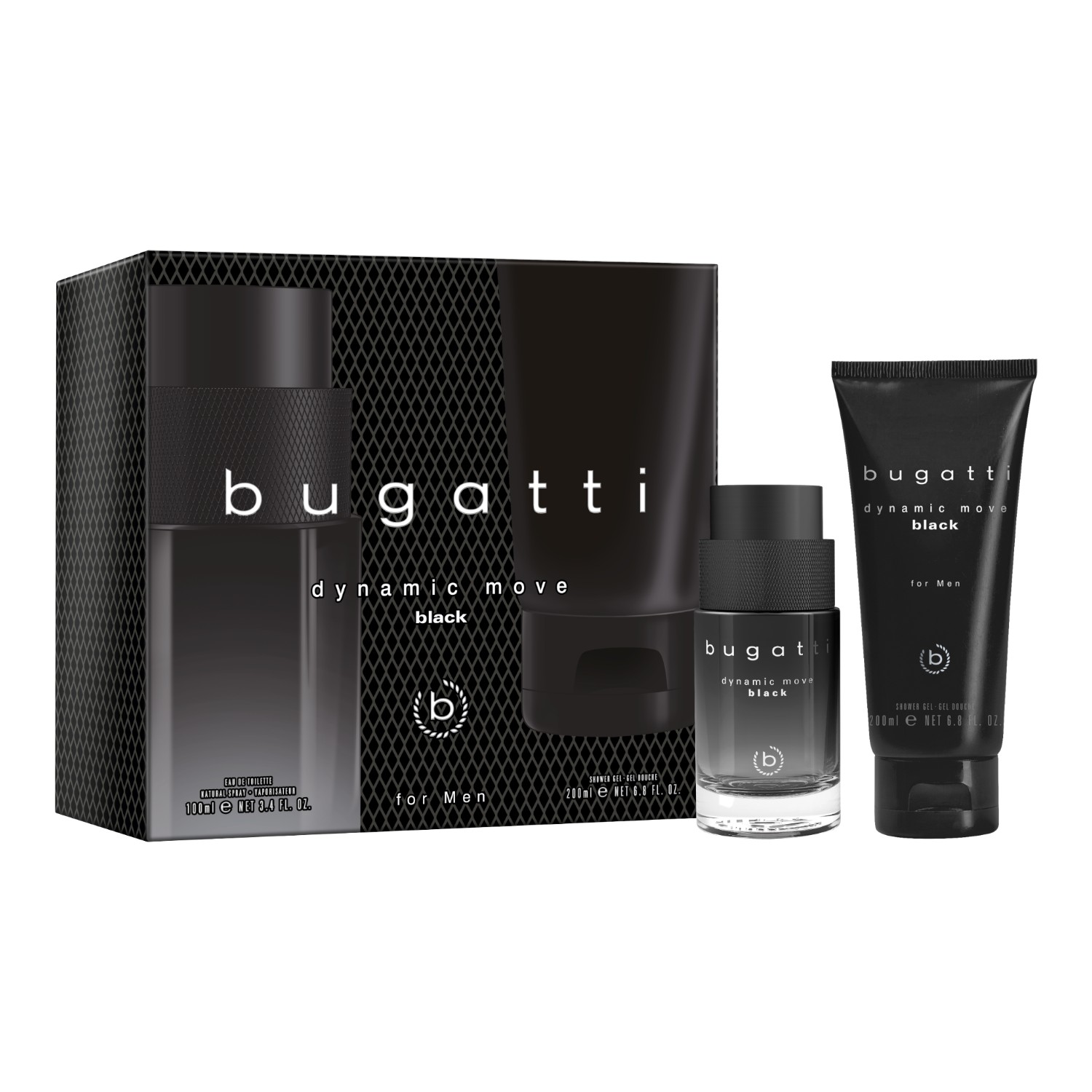 Bugatti Dynamic Move Black Zestaw dla mężczyzn: Woda toaletowa 100 ml + Żel pod prysznic 200 ml
