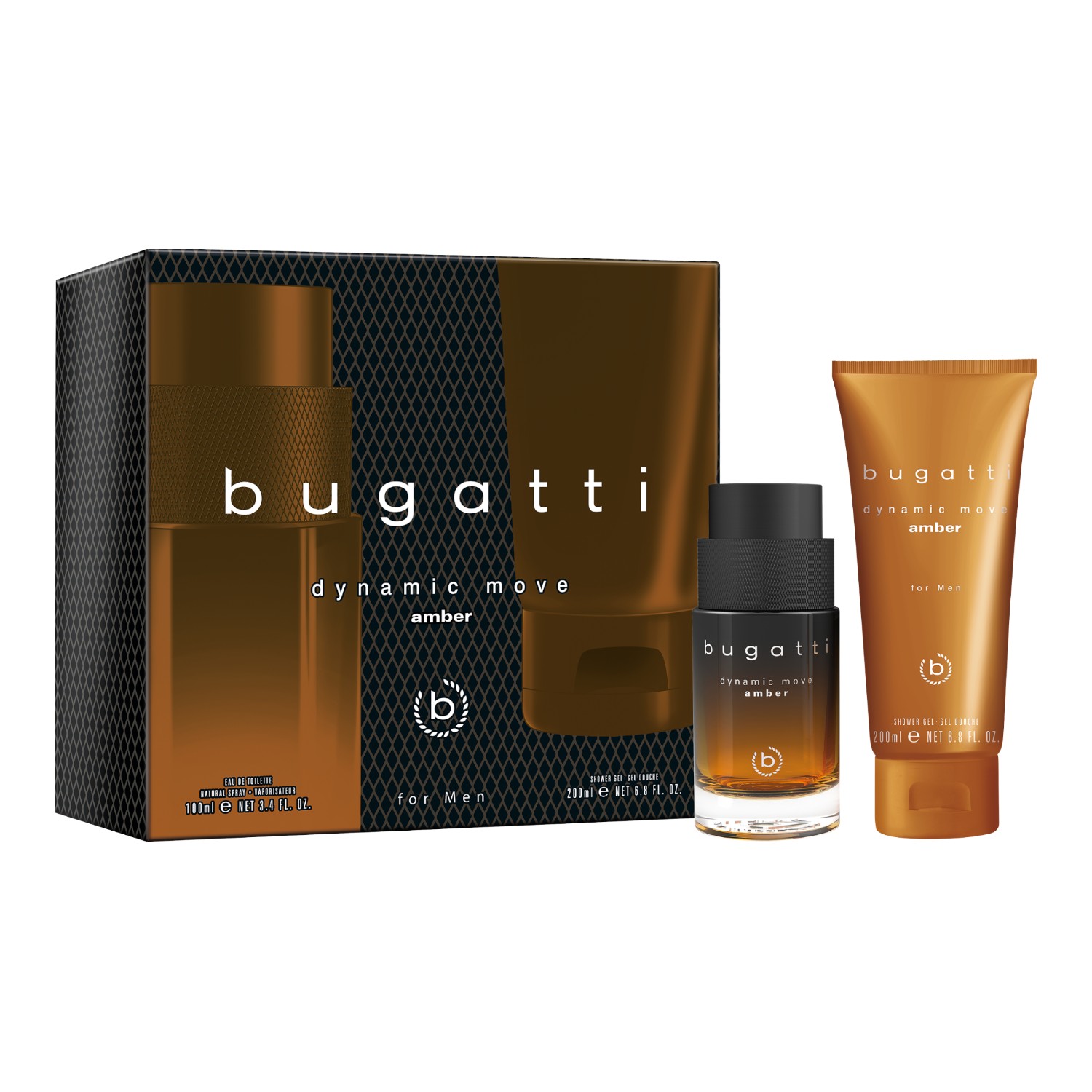 Bugatti Dynamic Move Amber Zestaw dla mężczyzn: Woda toaletowa 100 ml + Żel pod prysznic 200 ml
