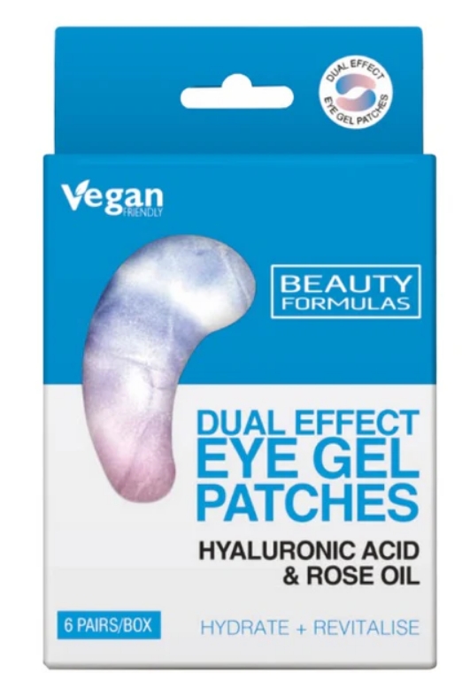 Beauty Formulas Patch Gel per il Contorno Occhi Doppio Effetto Acido Ialuronico & Olio di Rosa 12 pz