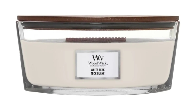 Woodwick Core White Teak Candela ellittica