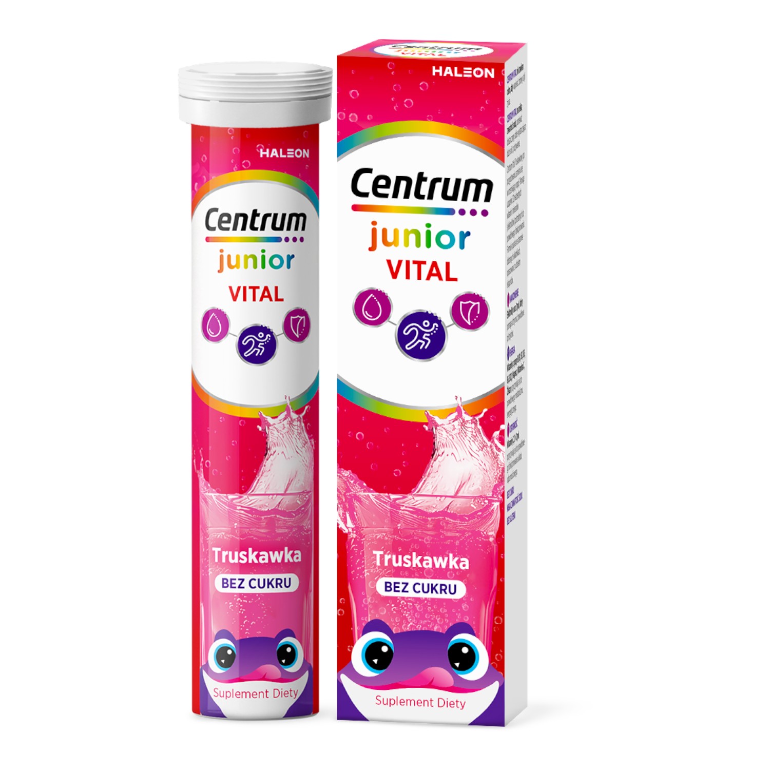 Centrum Vital Junior Smak Truskawkowy Bez cukru Tabl. musujące, 20 szt.