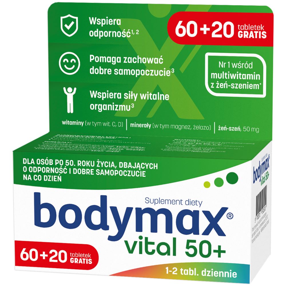 Bodymax Vital 50+, Zestaw witamin i minerałów, 80 tabl.