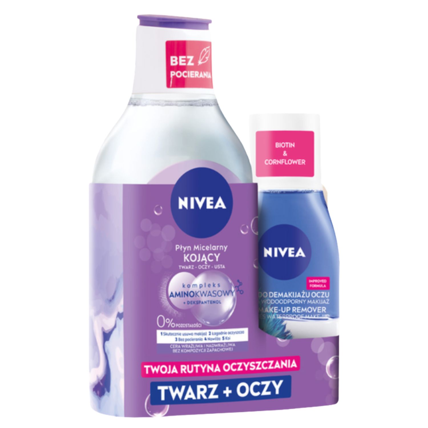 Nivea Zestaw bestsellerów Power Duo: Kojący płyn micelarny 400ml + Płyn do demakijażu oczu 125ml