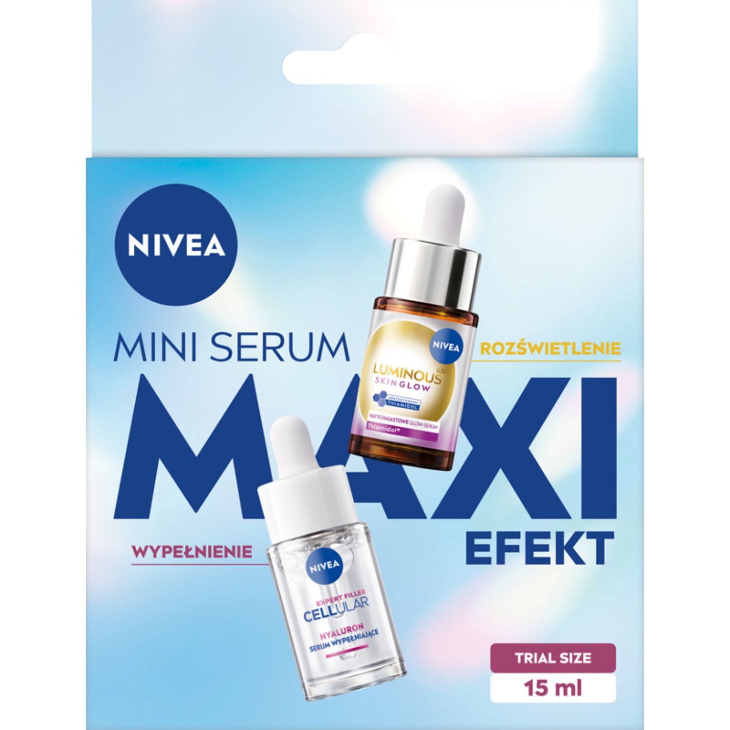Nivea Duopack Mini Serum Maxi Efekt: Cellular Hyaluron Serum 15ml + Luminous Even Glow Serum 15ml