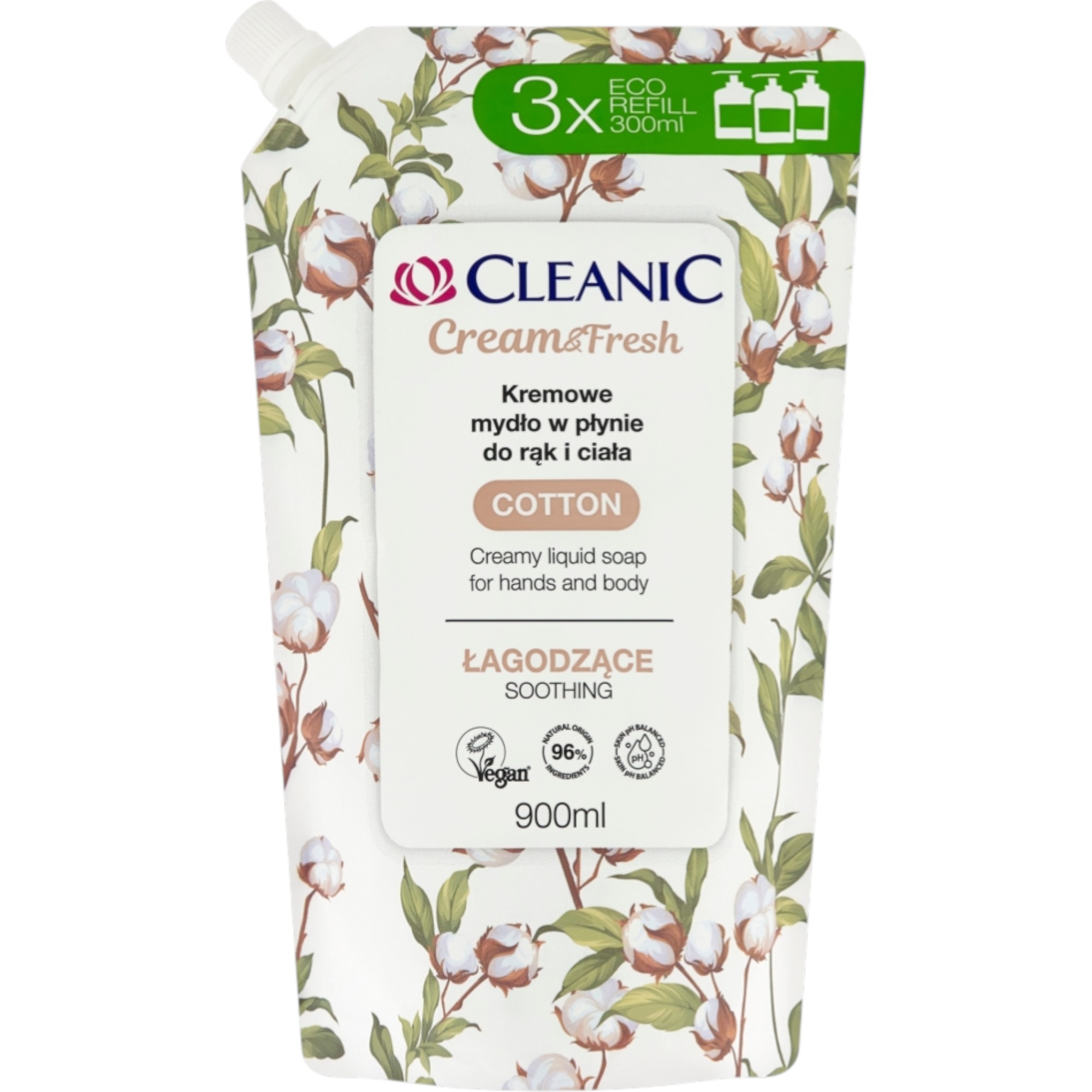Cleanic Cream&Fresh Kremowe Mydło w płynie Cotton, 900 ml