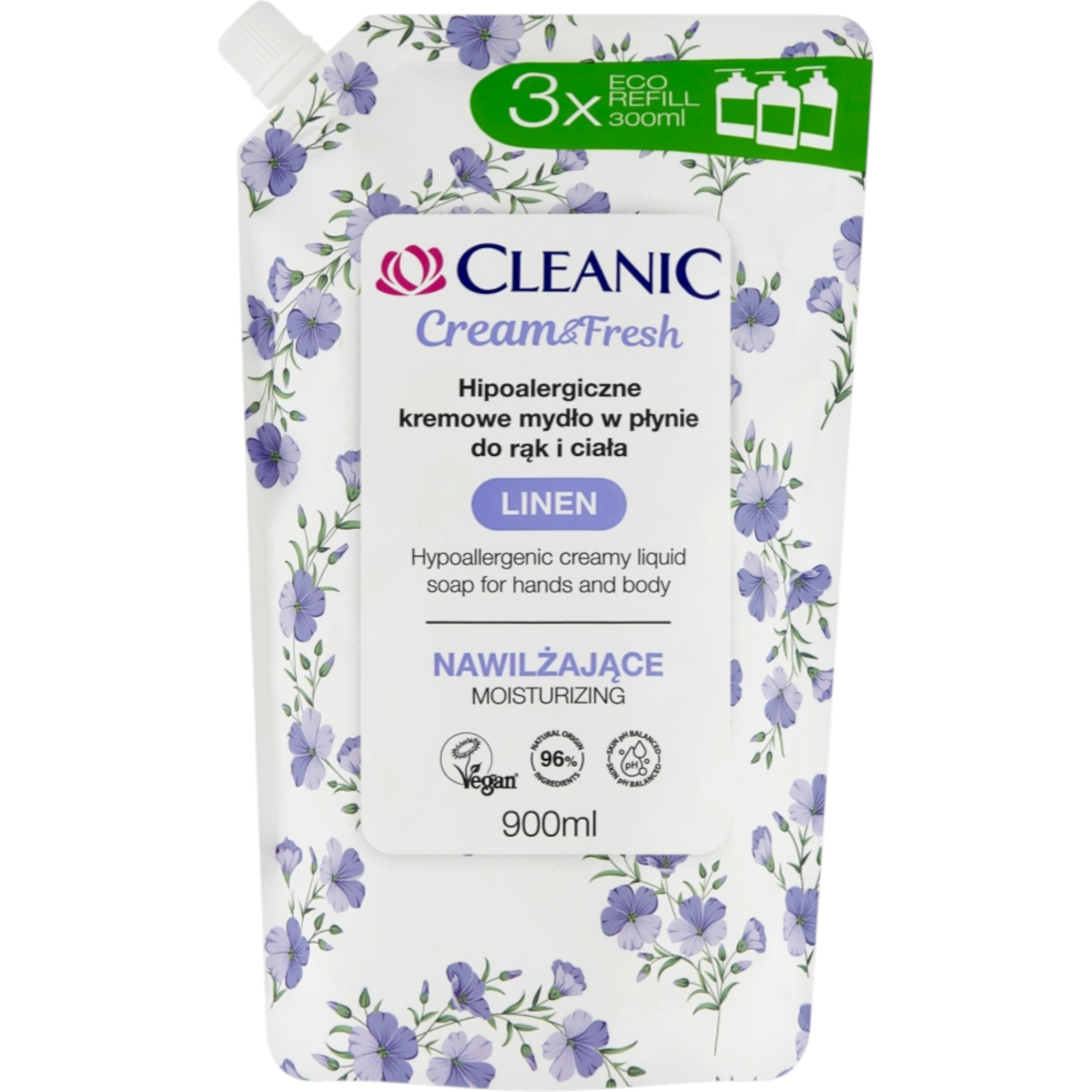 Cleanic Cream&Fresh Kremowe Mydło w płynie Linen, 900 ml