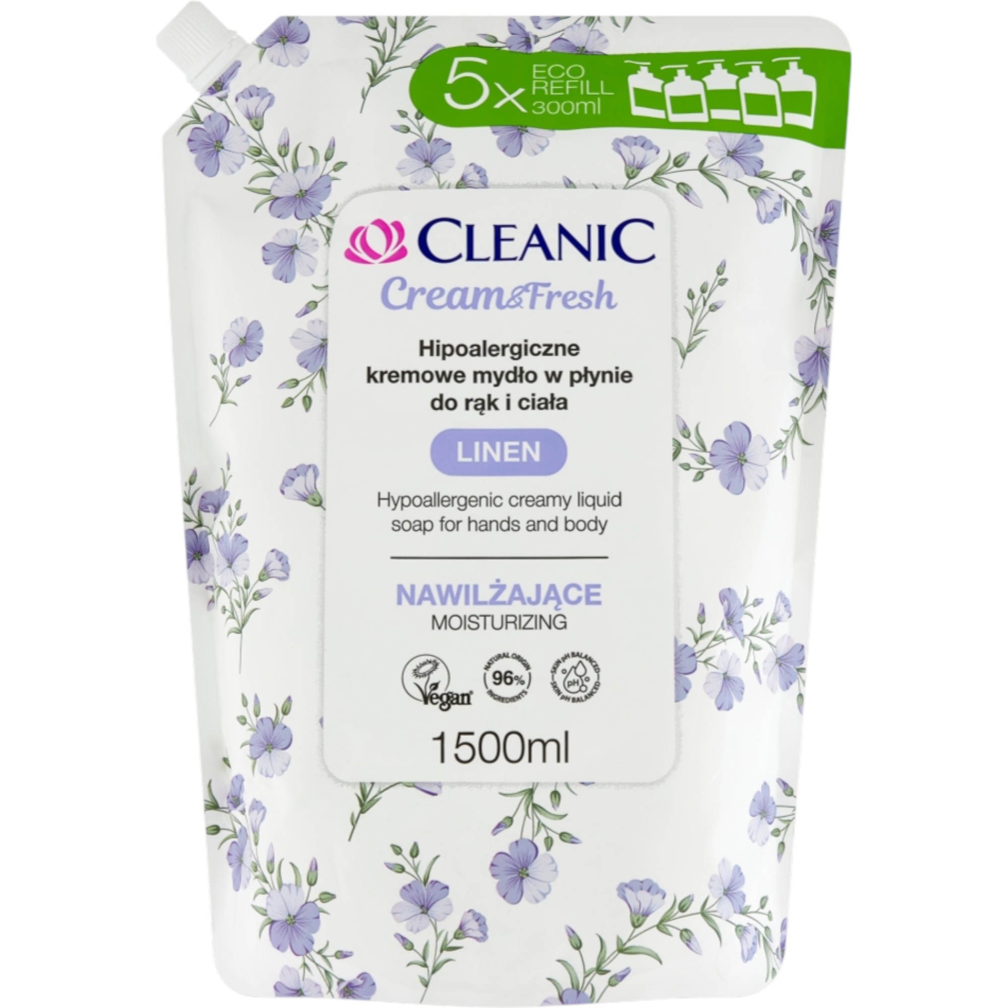 Cleanic Cream&Fresh Kremowe Mydło w płynie Linen, 1,5 L