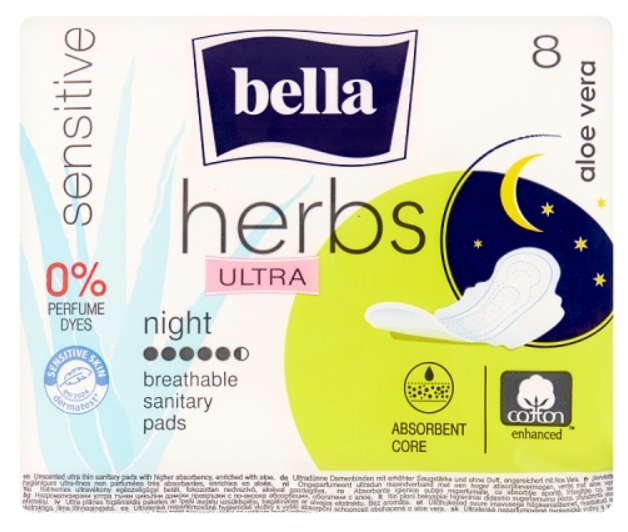 Bella Herbs Ultra Night Podpaski ultracienkie, 8 sztuk