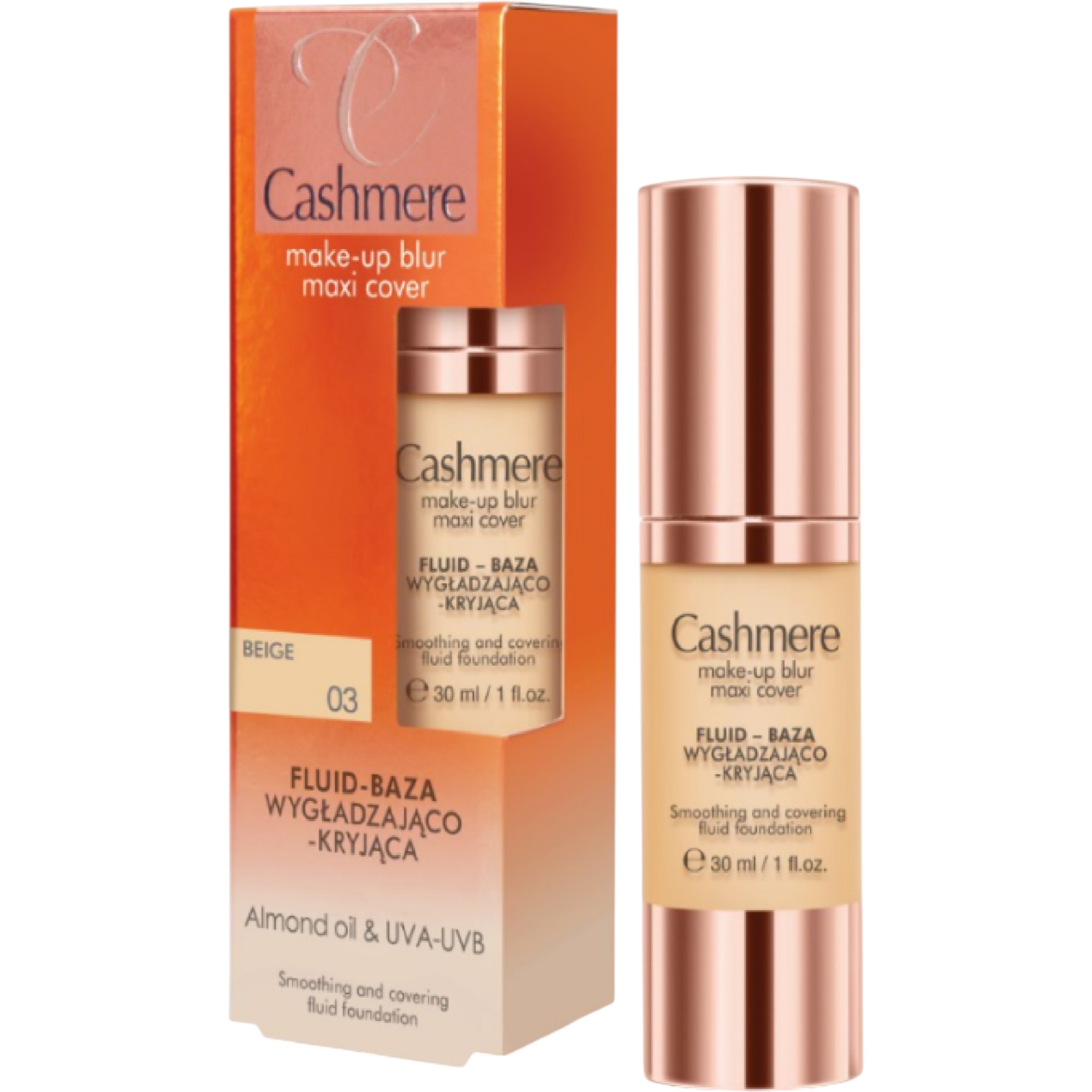 Cashmere Make-up Blur Maxi Cover, fluid- baza wygładzająco-kryjąca 03 Beige, 30 ml Beige