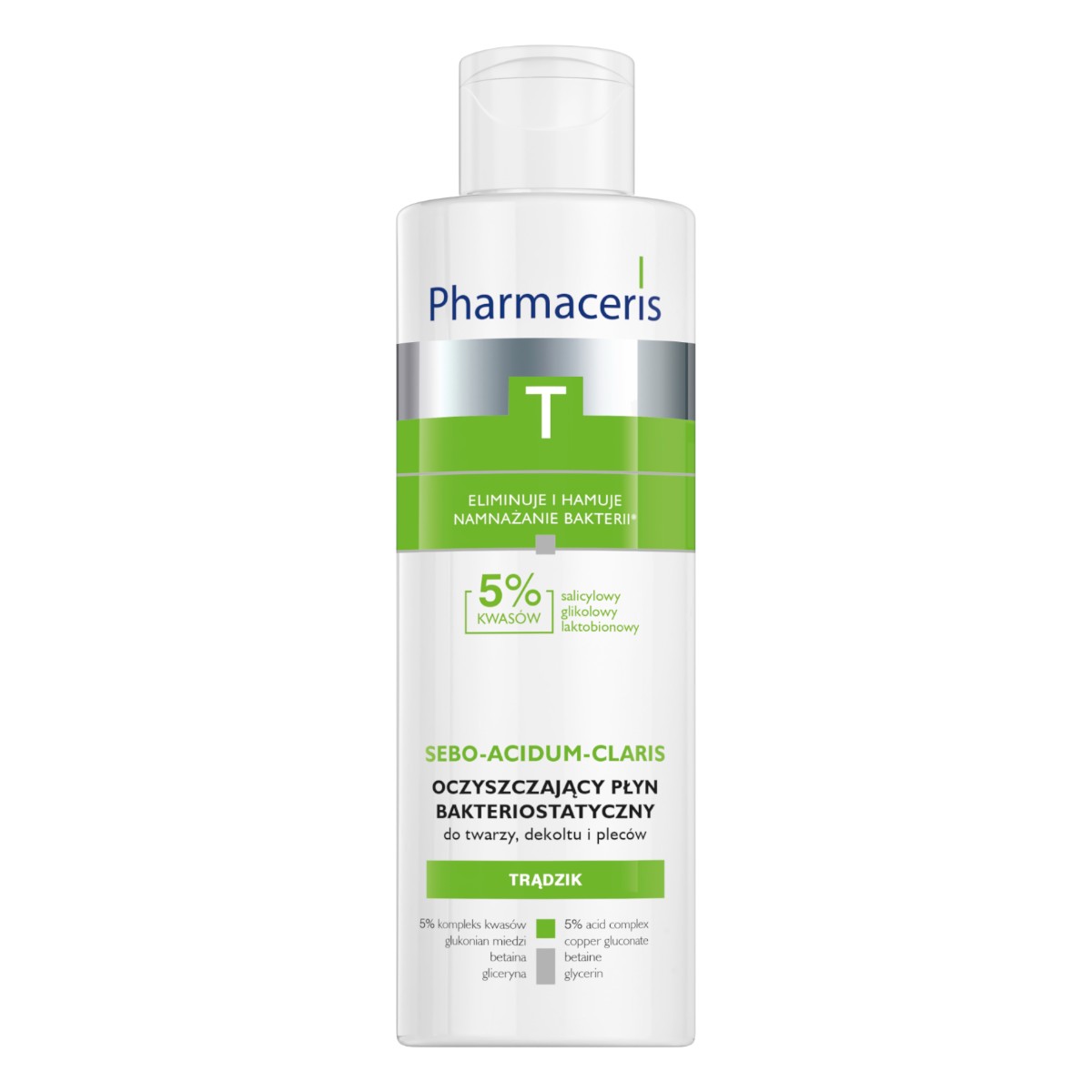 Pharmaceris T Sebo-Acidum - Claris Oczyszczający płyn bakteriostatyczny do twarzy, dekoltu i pleców
