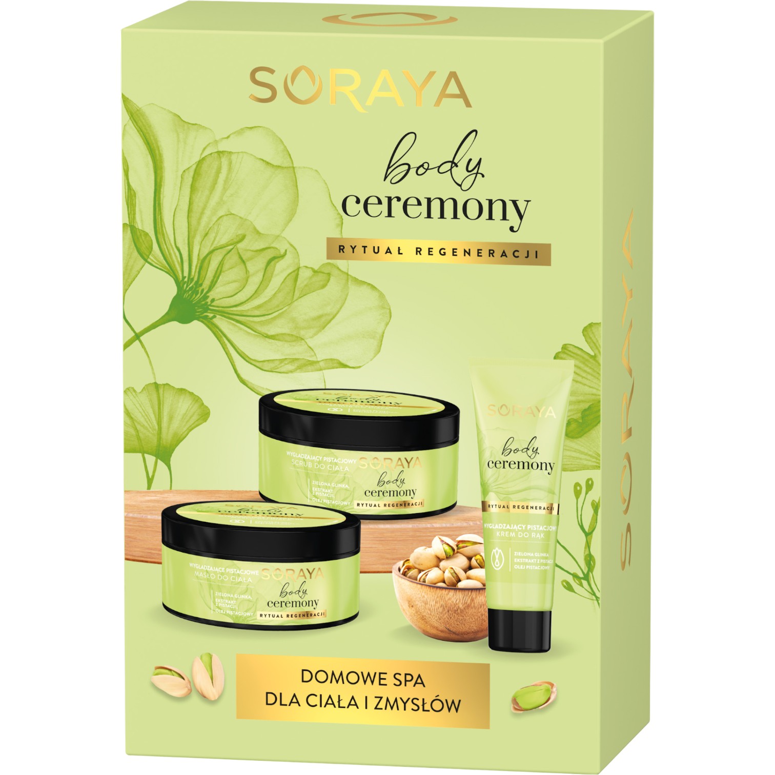 Soraya zestaw Body Ceremony Pistacja: Scrub do ciała + Masło do ciała + Krem do rąk