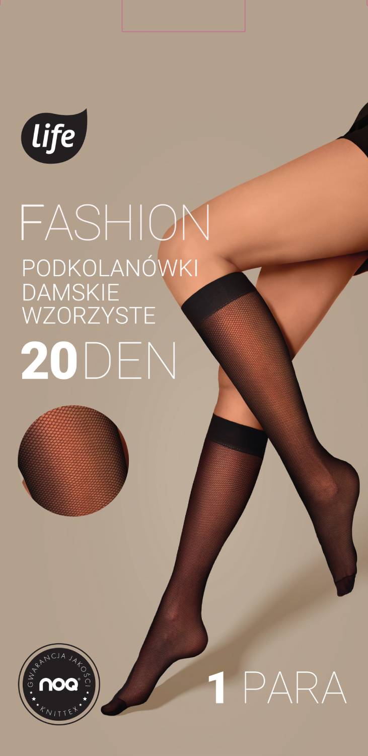 Life Podkolanówki Fashion wzór Siateczka 20 den uniwersalny, nero