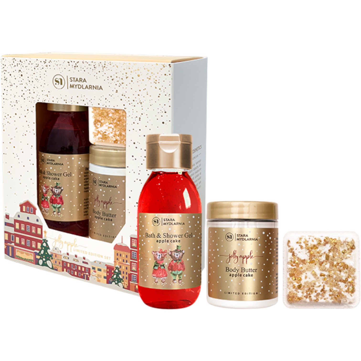 Stara Mydlarnia  Zestaw Jolly Apple: Żel 100ml + masło 100ml + Kostka do kąpieli 70g