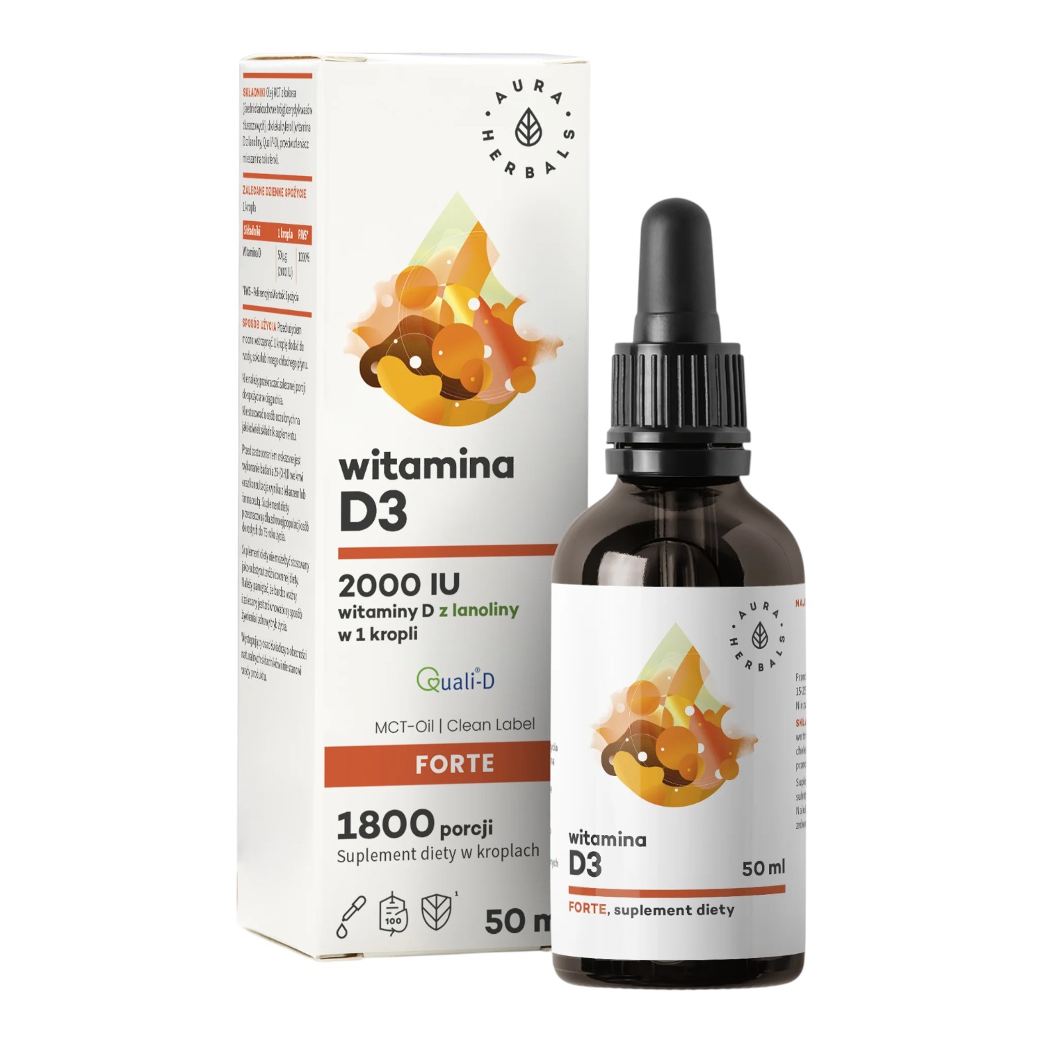 Aura Herbals Witamina D3 Forte MCT-Oil Krople, 50 ml