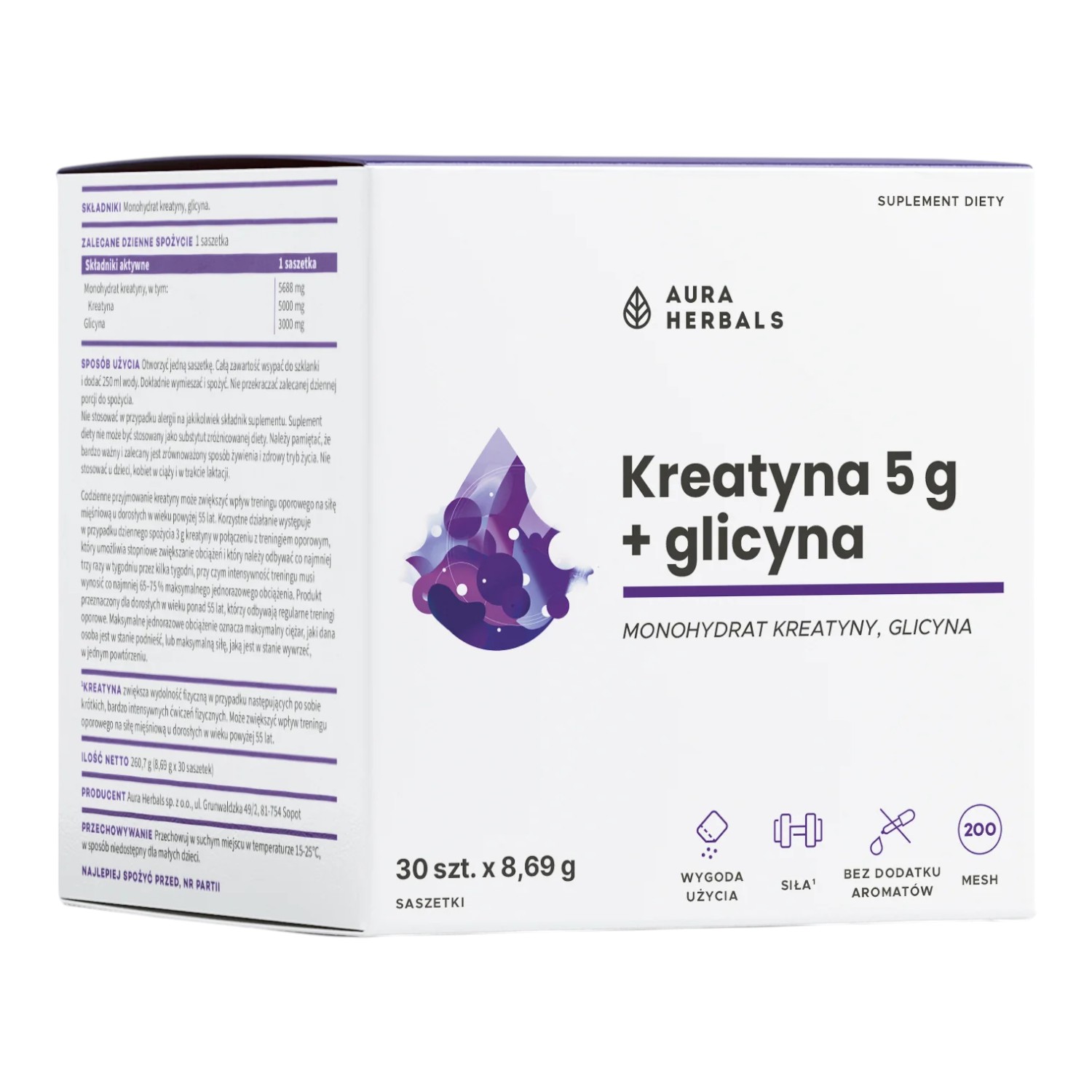 Aura Herbals Kreatyna 5 g Monohydrat + Glicyna 30 szt.