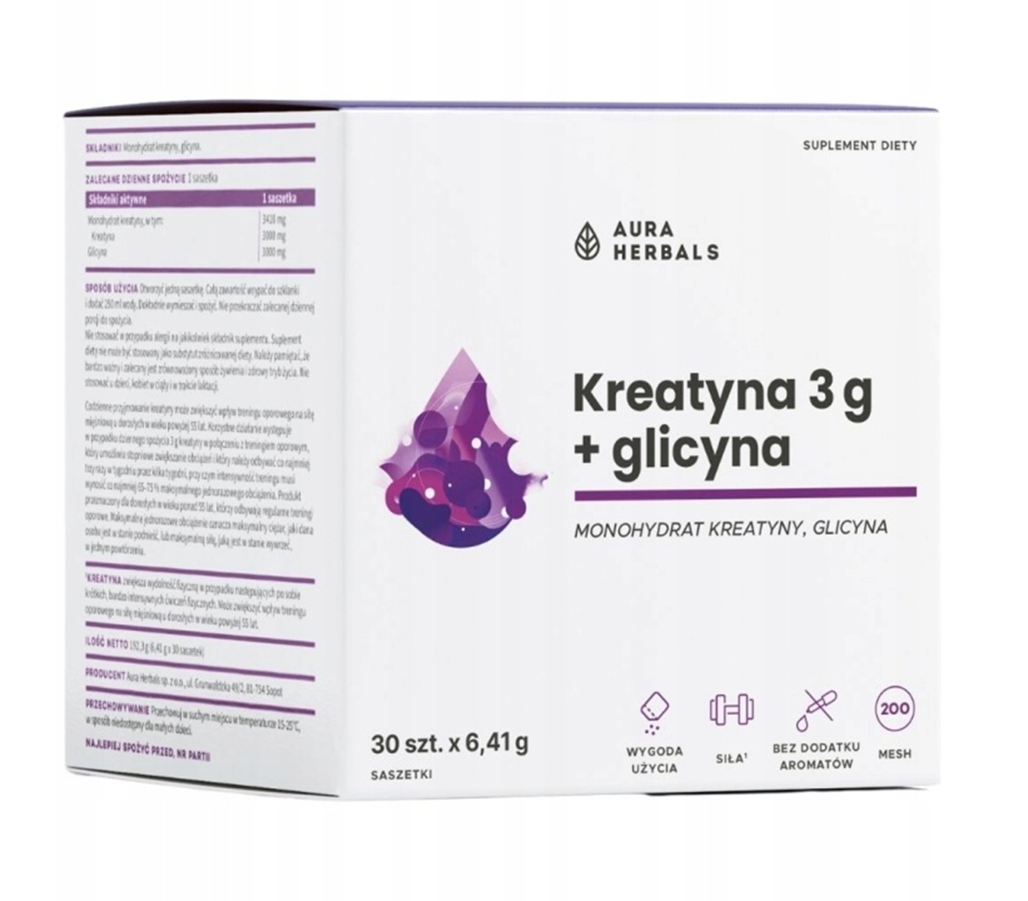 Aura Herbals Kreatyna 3 g Monohydrat + Glicyna 30 szt.