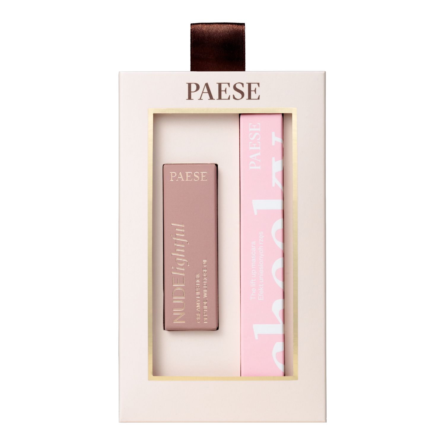 Paese Zestaw prezentowy: Maskara Cheeky + Nudelightful Pomadka, 400 Beige Marshmallow