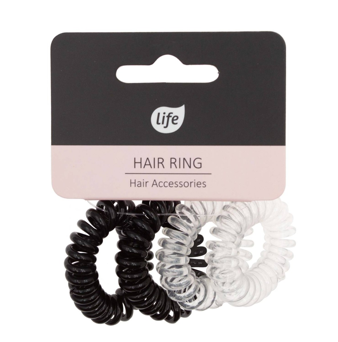 Life Gumki spiralki do włosów, Czarne/Transparentne