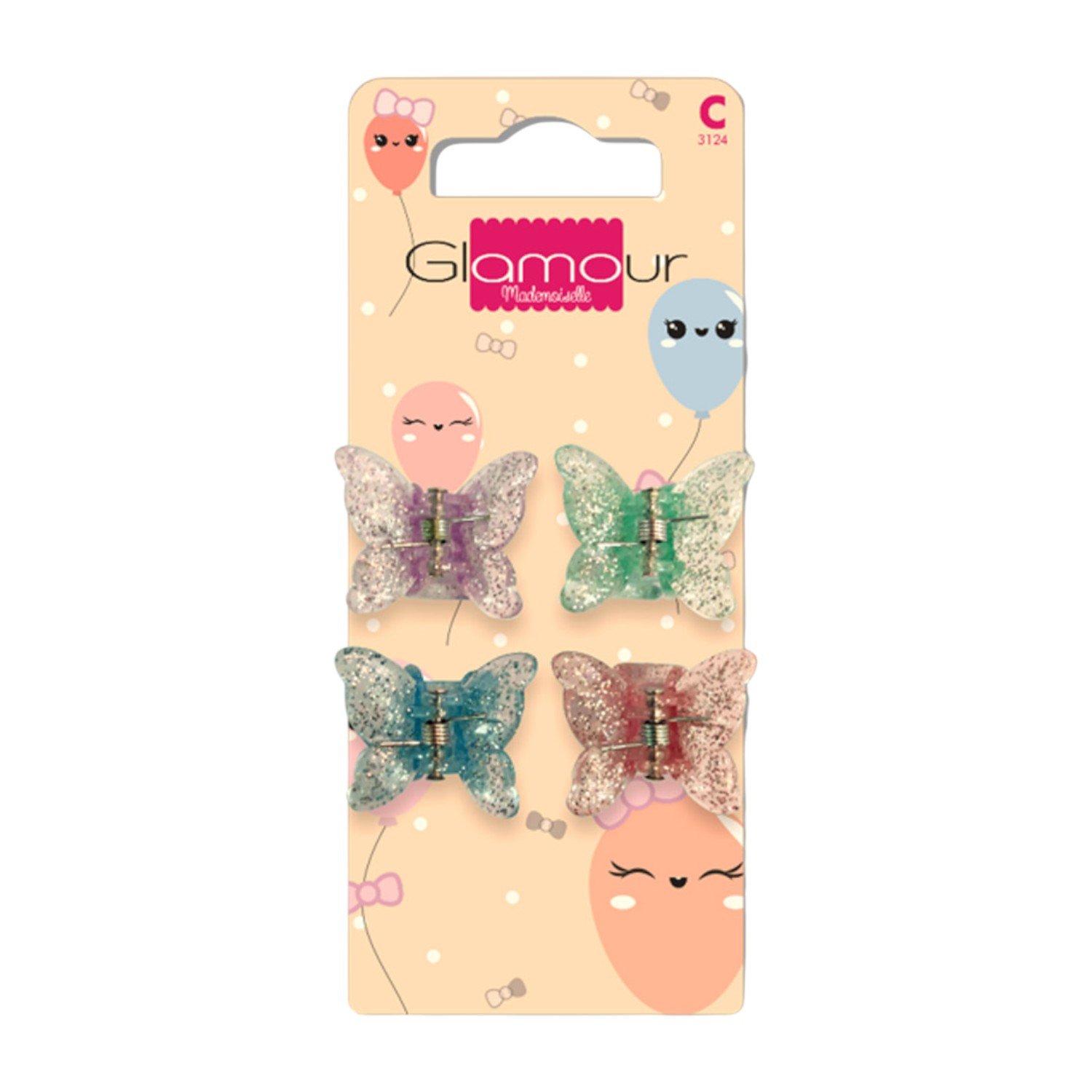 Glamour Fermagli per capelli farfalle glitter 4 pz.