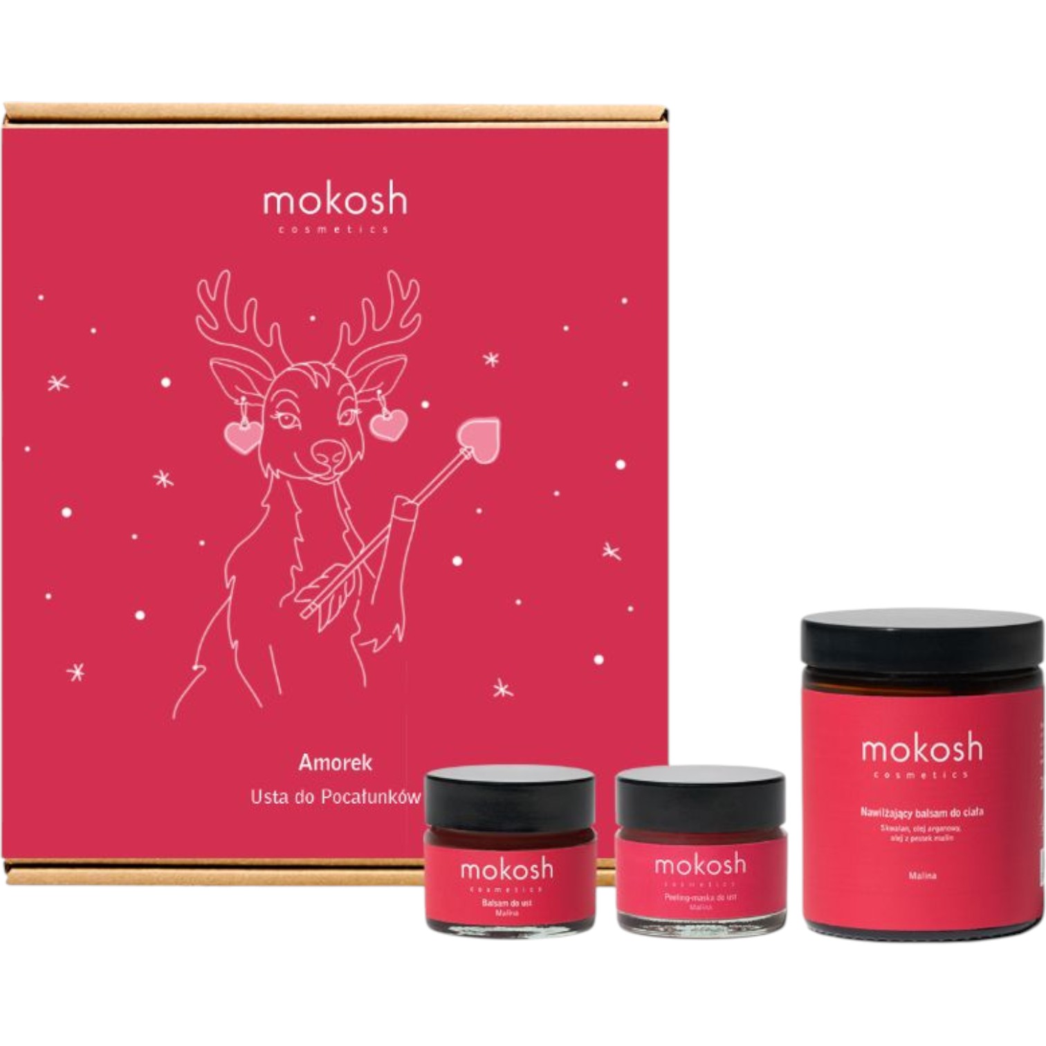 Mokosh zestaw Amorek - Usta do Pocałunków: balsam 15 ml + peeling 15 ml + balsam 180 ml