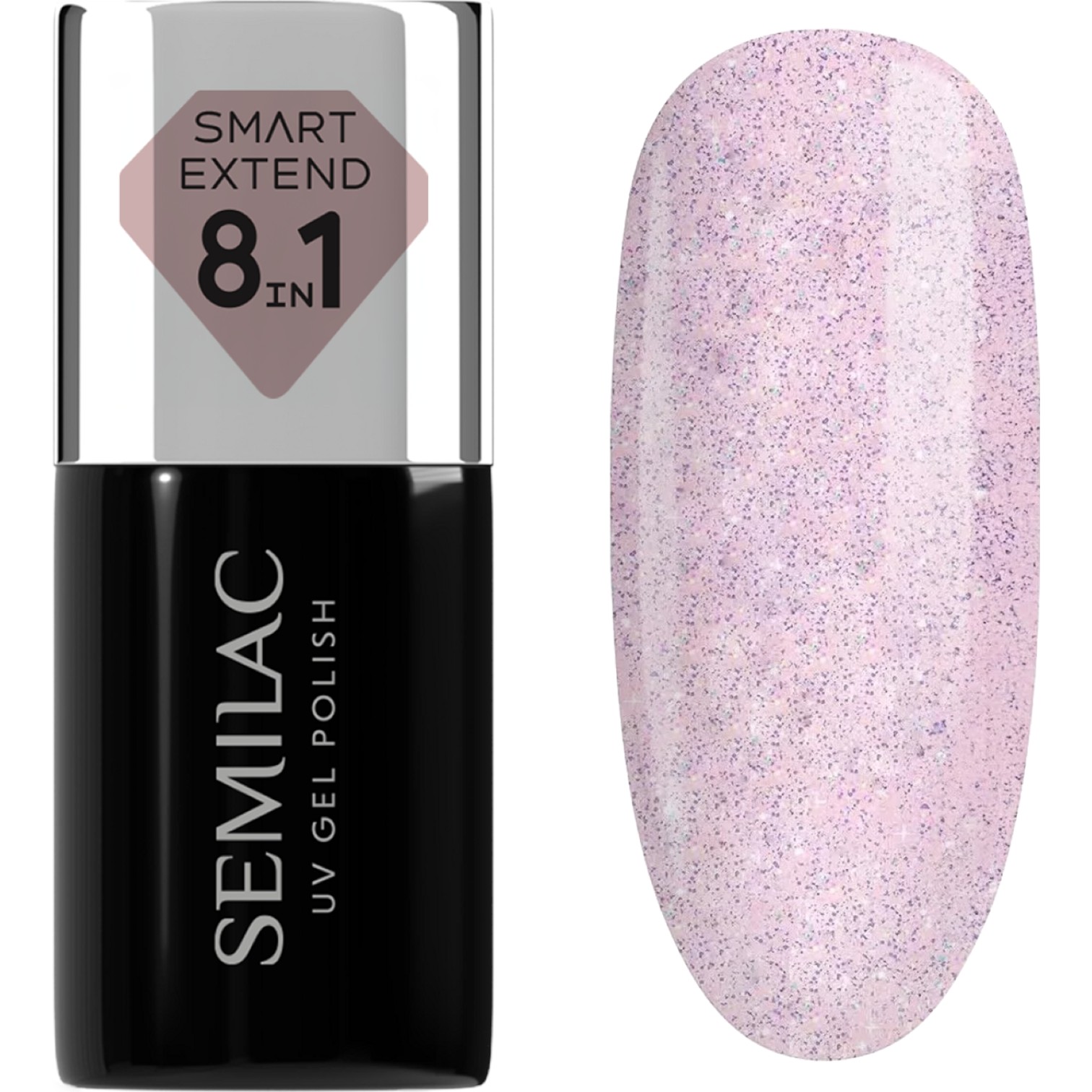 Semilac Lakier hybrydowy Smart Extend 8in1, 806 Glitter Delicate Pink