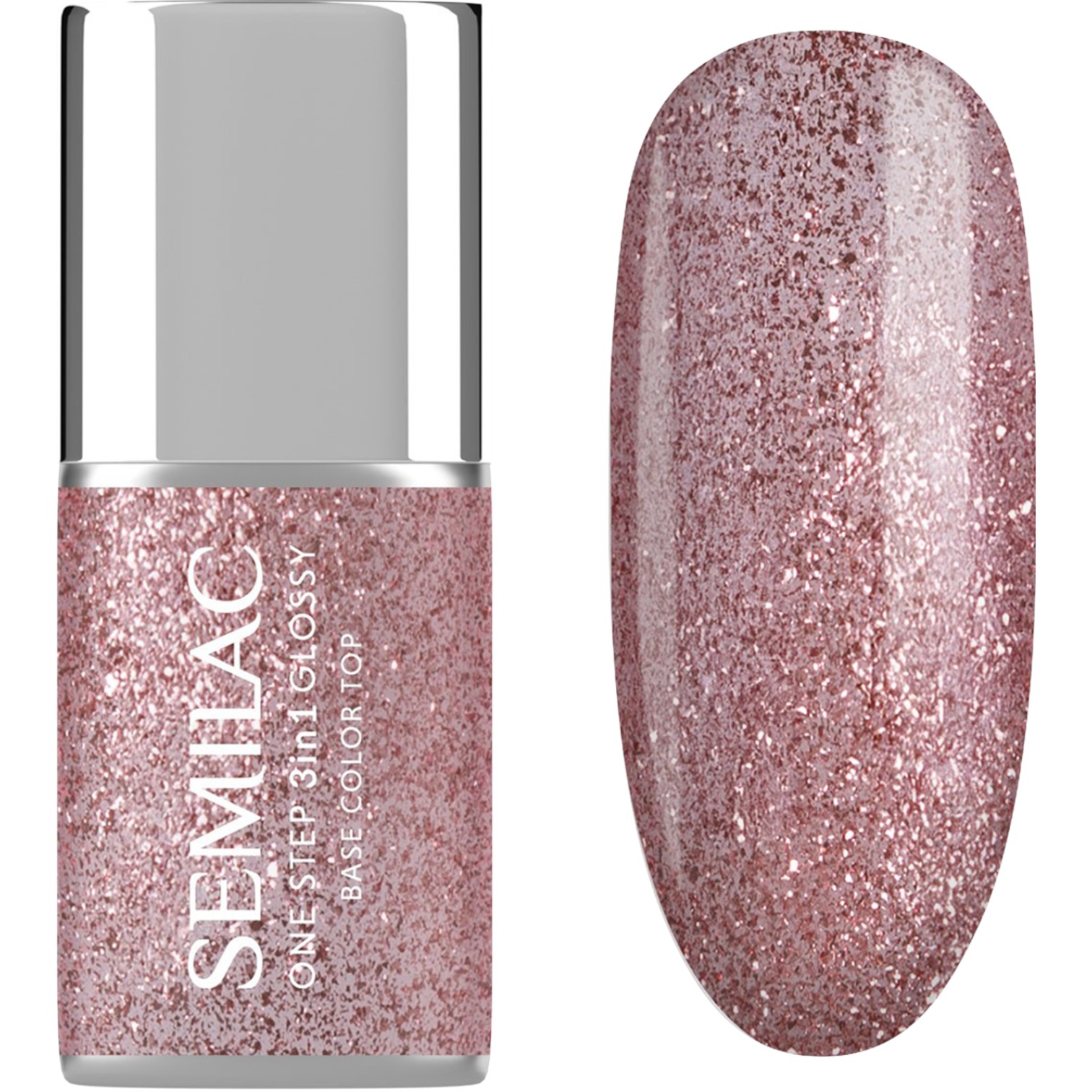 Semilac Lakier hybrydowy One Step Glossy, S250 Glitter Pink