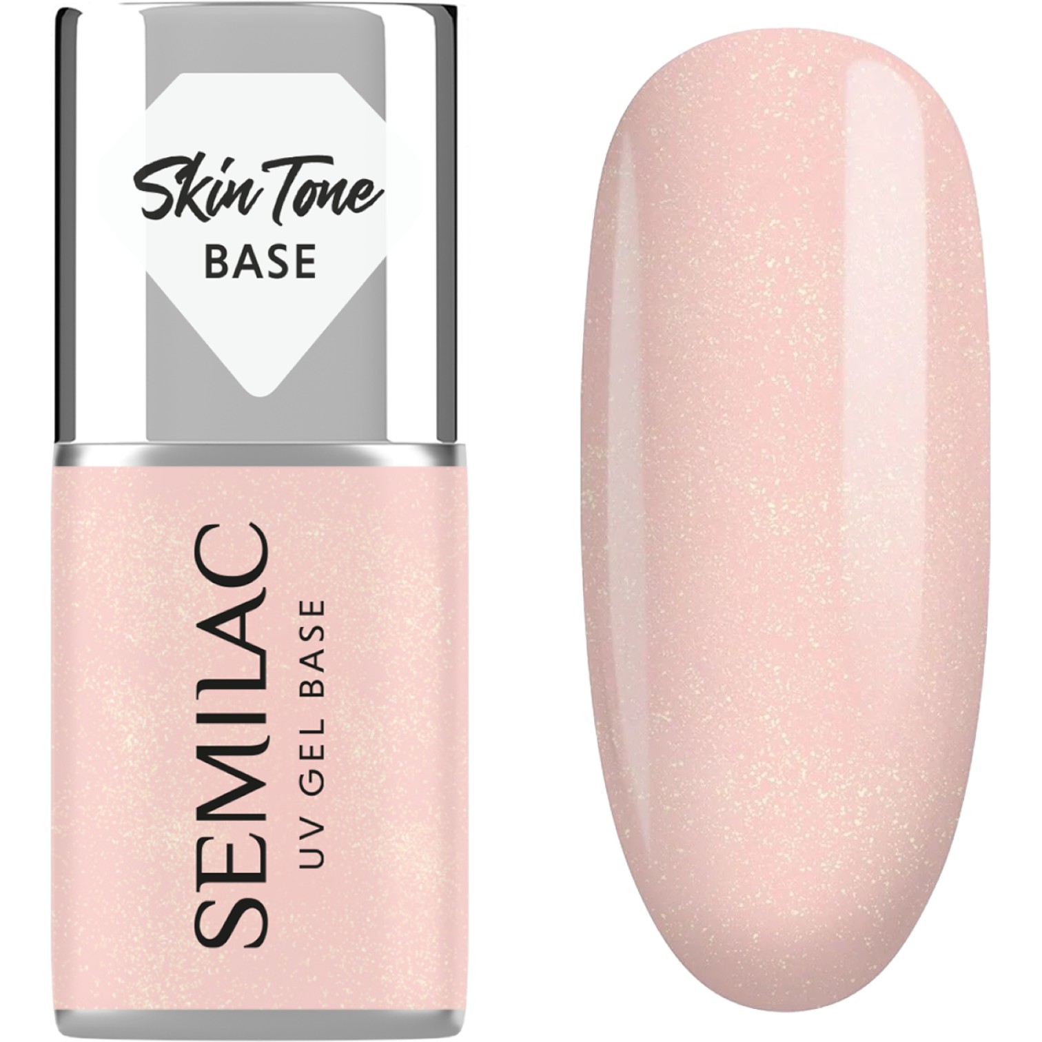 Semilac Baza do lakierów hybrydowych Skin Tone Cover Base, Glitter Peach
