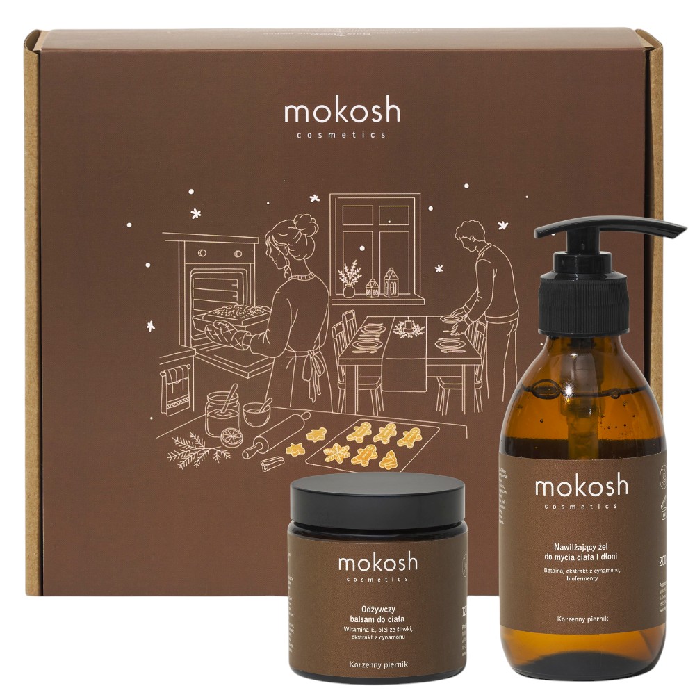 Mokosh Zestaw Ciepło - Korzenny Piernik: Żel do ciała i dłoni 200 ml + Balsam 120 ml