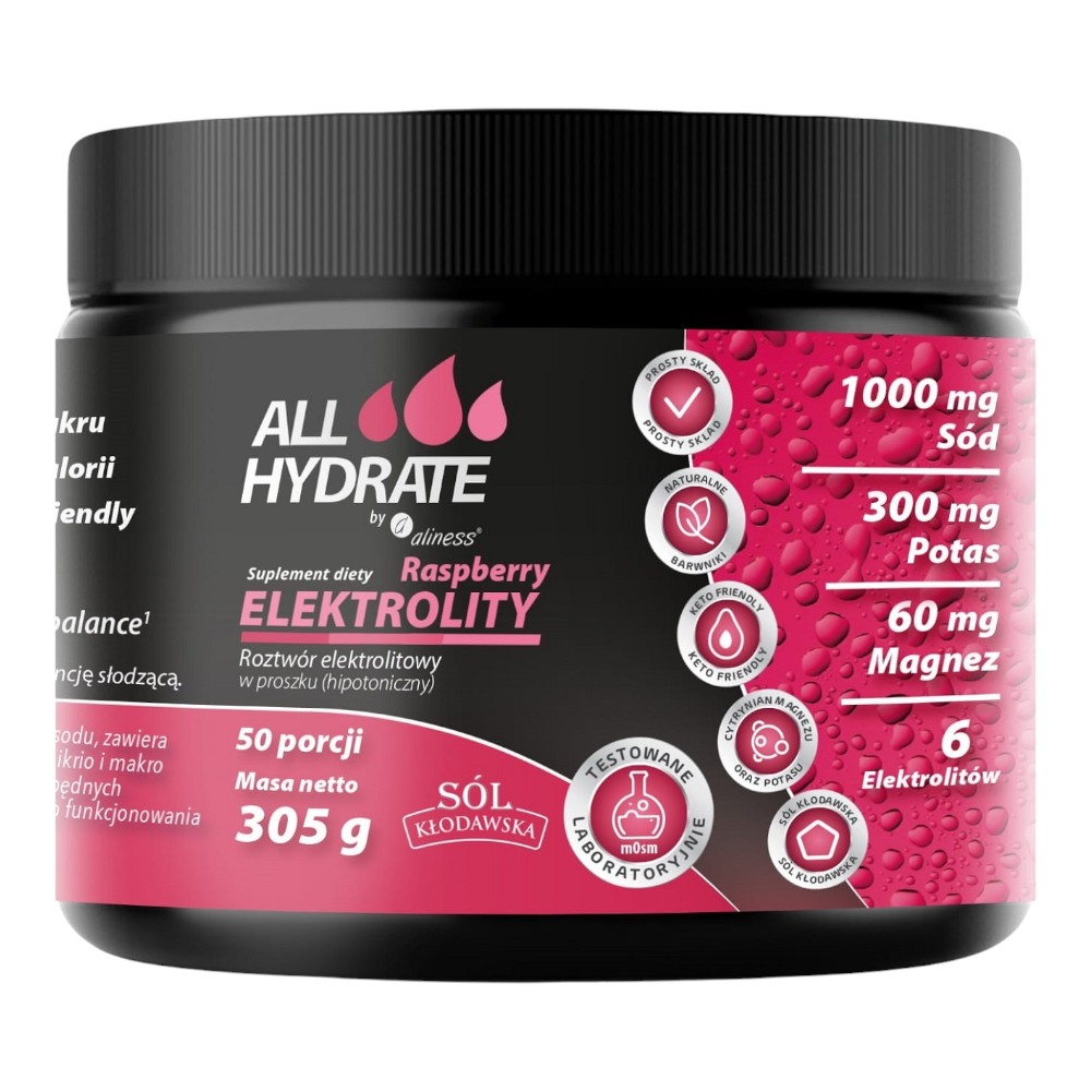 Allhydrate Elektrolity Raspberry Proszek do rozpuszczania