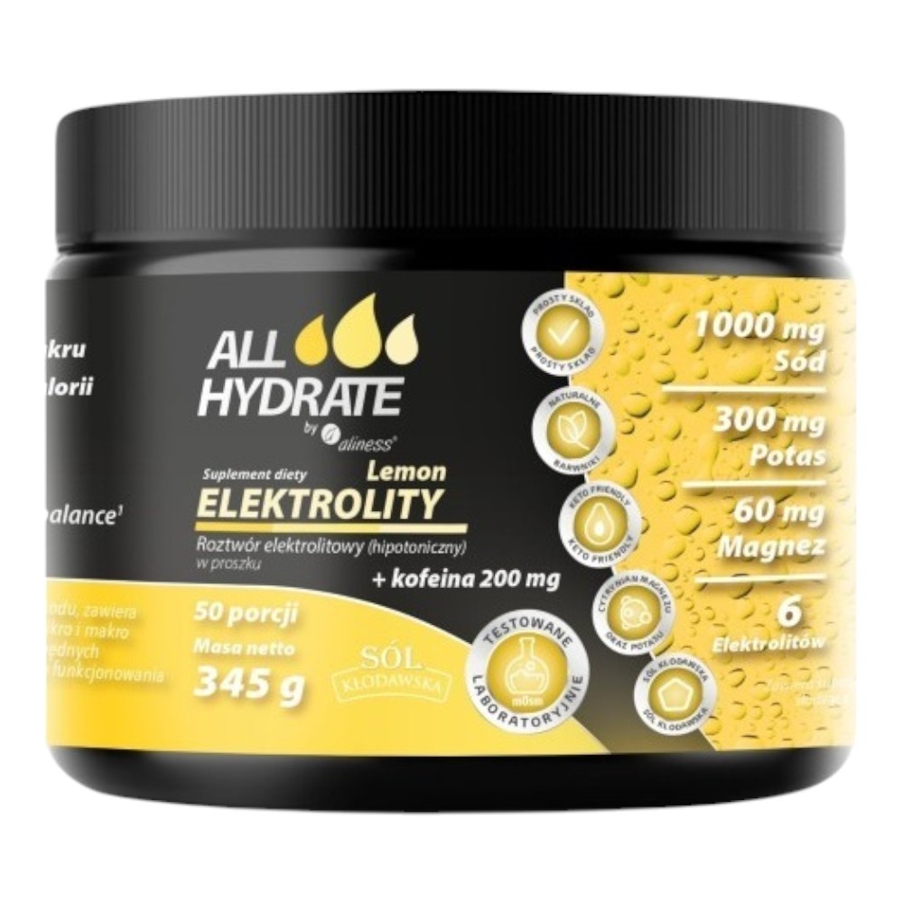 Allhydrate Elektrolity Lemon + Kofeina 200 mg Proszek do rozpuszczania
